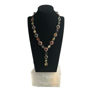 Christian Siriano Multi Hued Crystal Lariat Statement Necklace